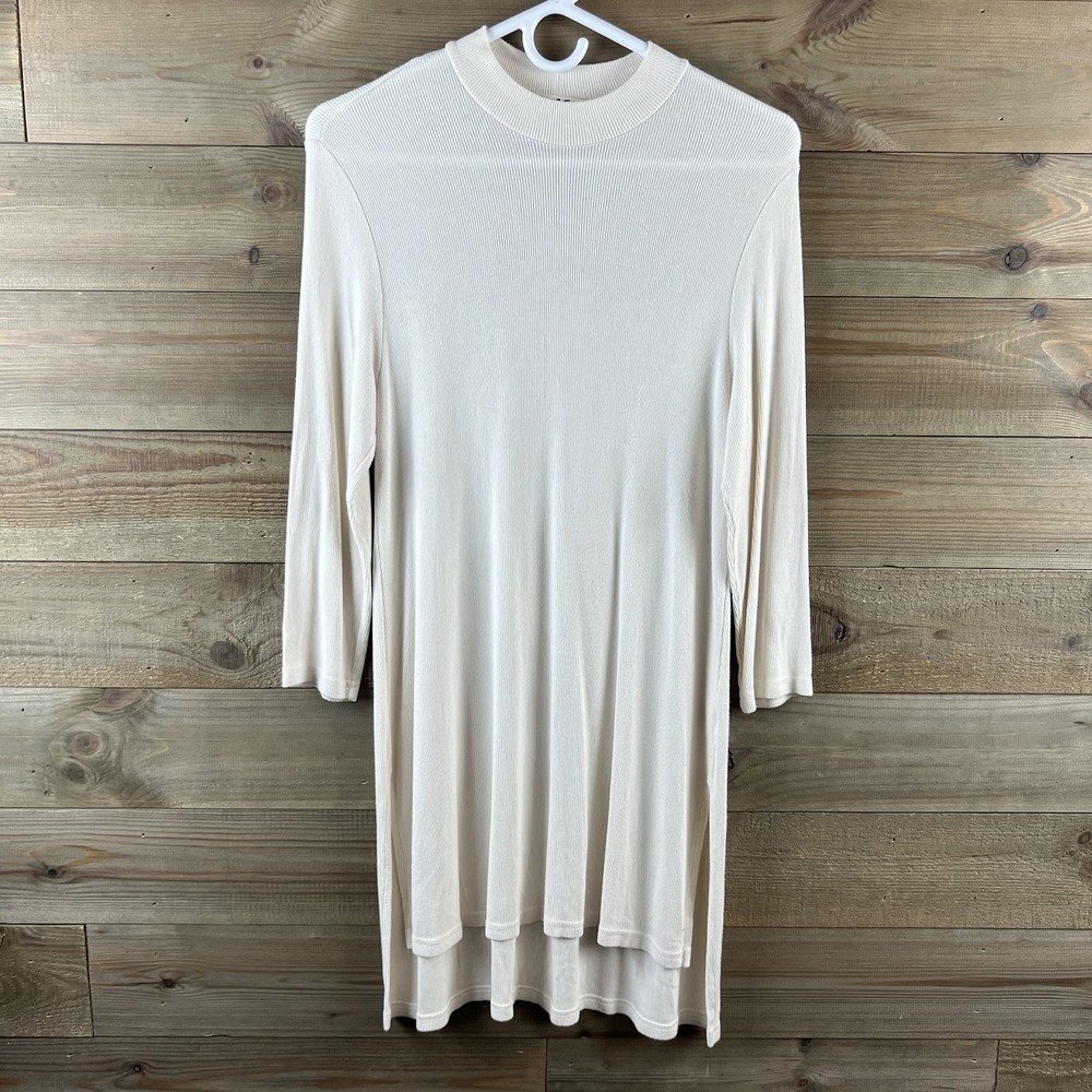 Michael Stars Womens Tunic‎ Ribbed 3/4 Sleeve Mock Neck Side Slits One Size